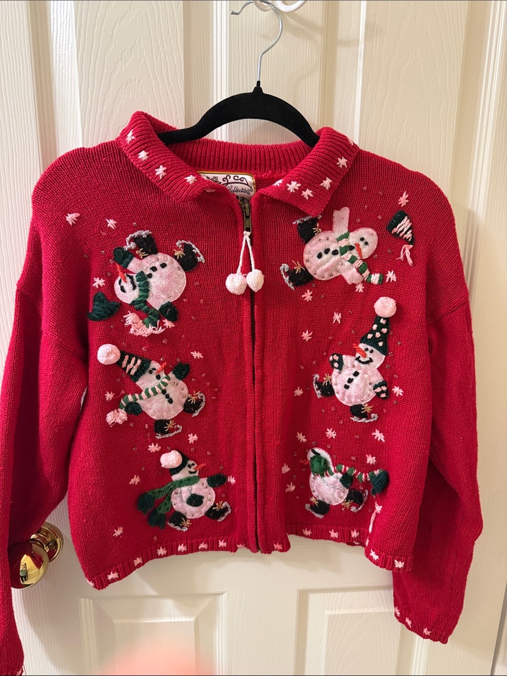 Girls' Red Snowman Zip-Up Holiday Sweater